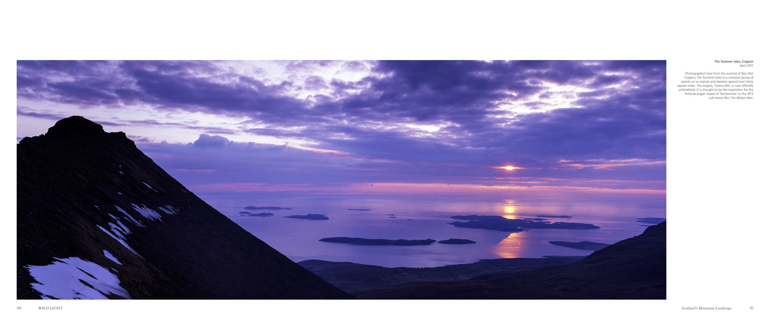 Page spread from Wild Light, The Summer Isles, Coigach, with caption text